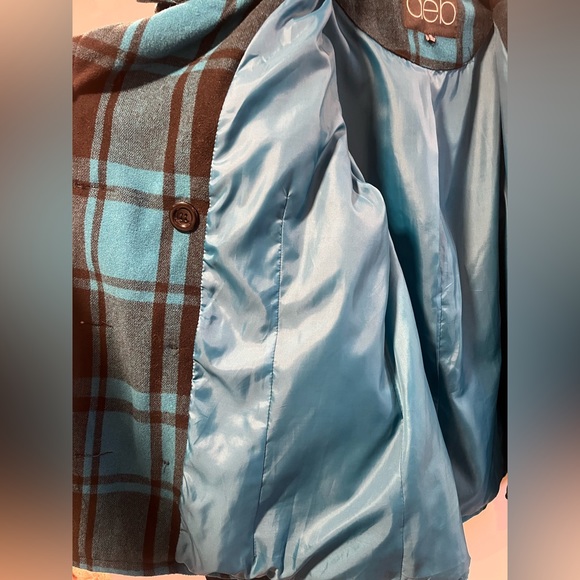 Vintage Deb Turquoise Plaid Pea Coat size 1x - missing belt - Picture 7 of 14